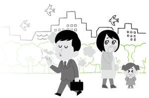 サラリーマンが路上喫煙しているイラスト