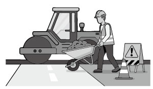 道路を占用して工事しているイラスト