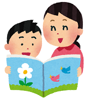 子どもと本を読むお母さん